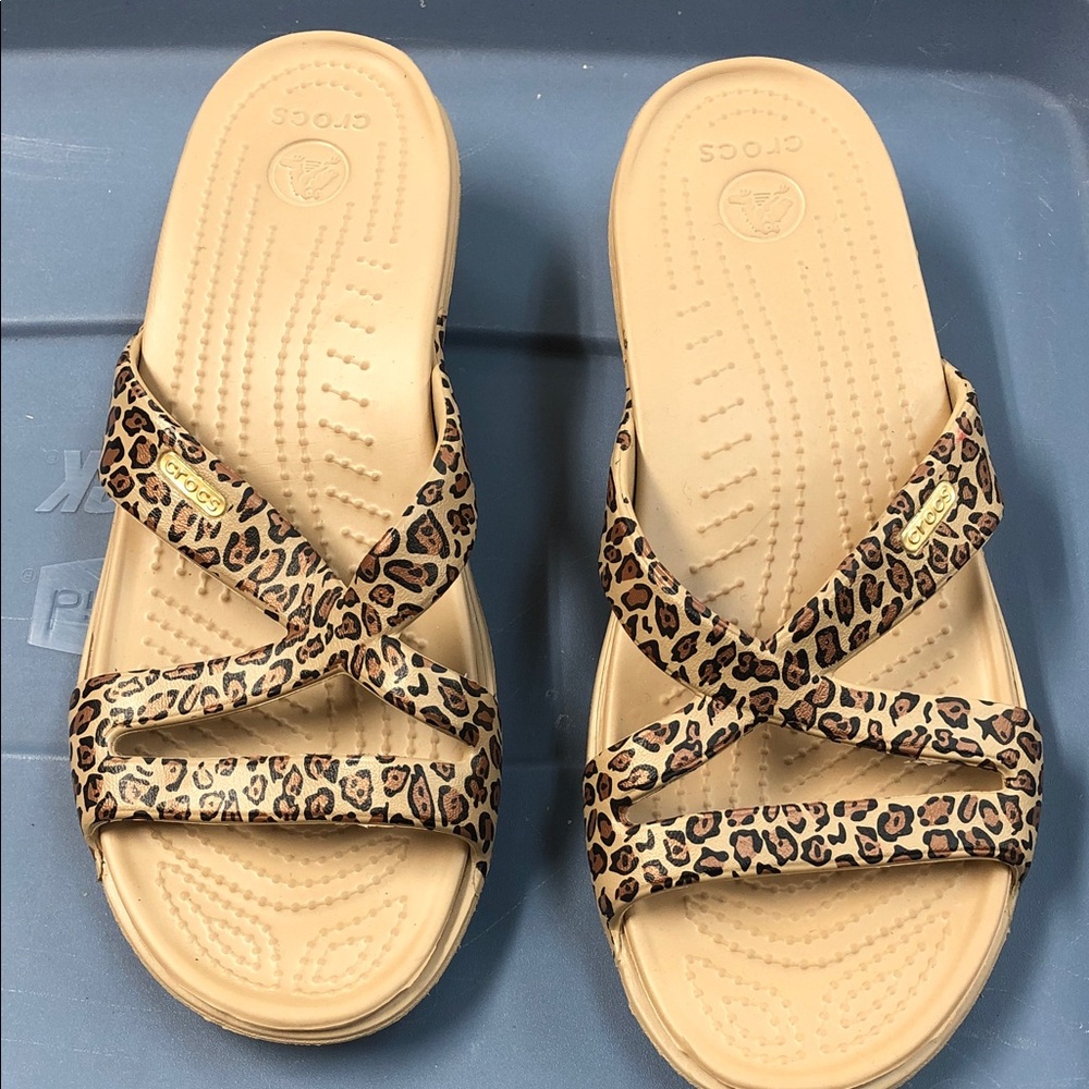 CROCS Leopard Pattern Slide Sandals - image 1